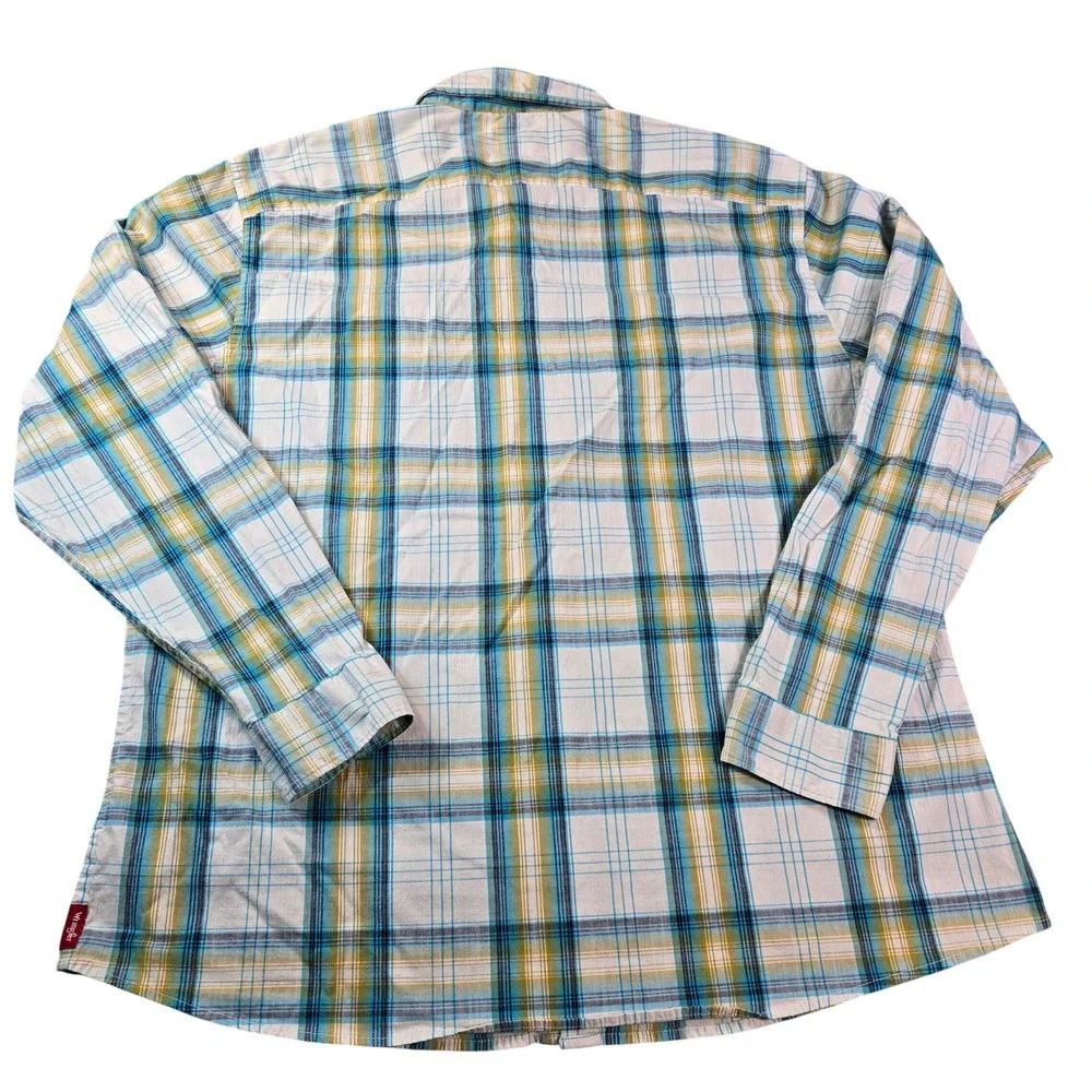 Wrangler Men's Size 2XL Blue Yellow Plaid Western Long Sleeve Button Down Shirt
